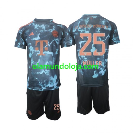 Camisola Bayern de Munique Muller 25 Criança Equipamento Segundo 2024-2025 Manga Curta
